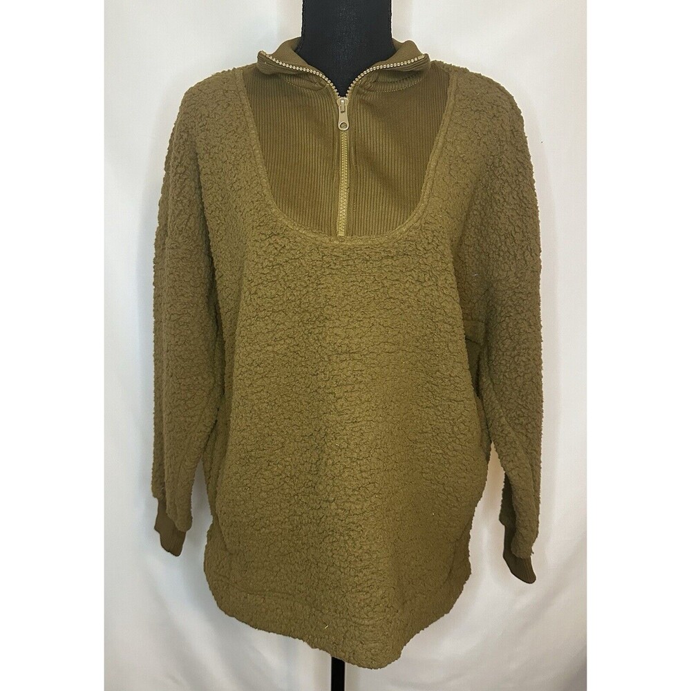 AERIE Oversized Dream Sherpa Quarter Zip Burnt Yellowโ Brown Sweater XS NWT